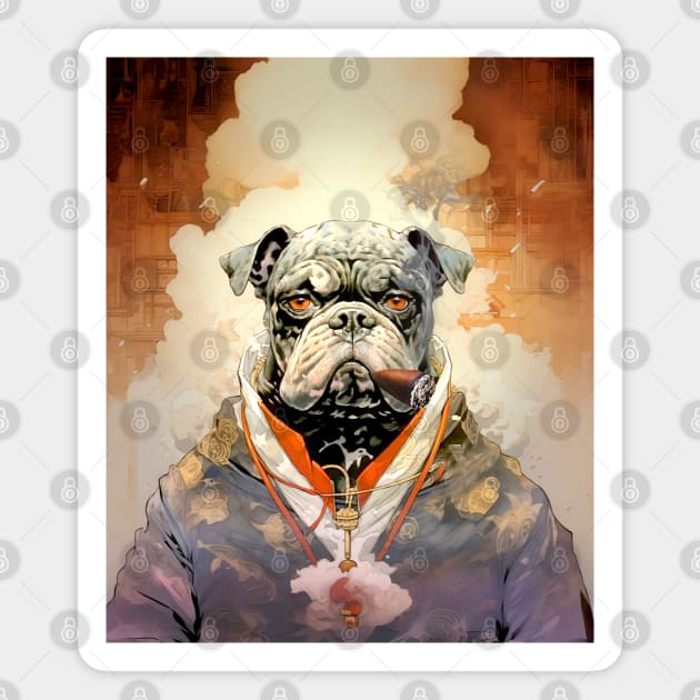 Cigar Smoking Bulldog: Nothing Bothers Me When I'm Smoking a Cigar on a Dark Background Magnet by Puff Sumo